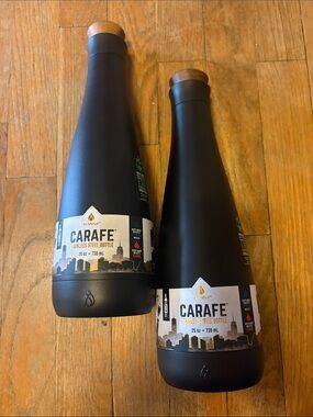 (2) Rare Manna Carafe Stainless Steel Black Bottles, 25 oz, NEW - Great Gift!